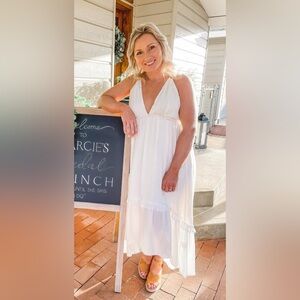 Saints + Secrets white flowy midi dress